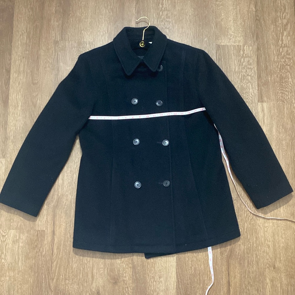 Vintage Union Made Portfolio Perry Ellis Merino Wool 14 Petite Black Peacoat